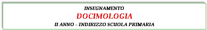 Casella di testo: INSEGNAMENTO
DOCIMOLOGIA
II ANNO  INDIRIZZO SCUOLA PRIMARIA
