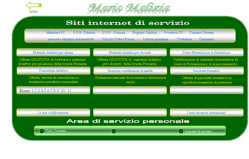 Mario Malizia,Siti internet di servizio,Area di servizio personale
